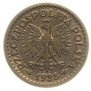 1 złotych 1928, nominał w wieńcu, tombak 5.72 g, Parchi...