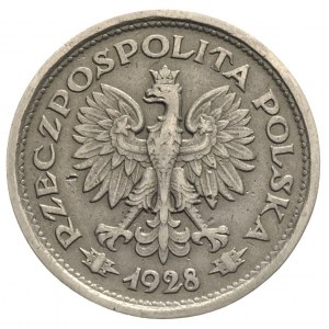 1 złoty 1928, nominał w wieńcu bez napisu PRÓBA, nikiel...