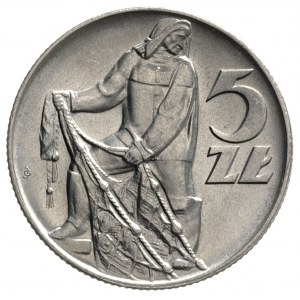 5 złotych 1958, Warszawa, Rybak, wąska cyfra 8, Parchim...