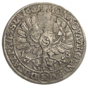 18 groszy (ort) 1661, Królewiec, litera S na piersi Orł...