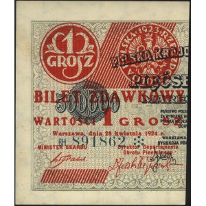 1 grosz 28.04.1924, lewa część, seria BH, numeracja 6-c...