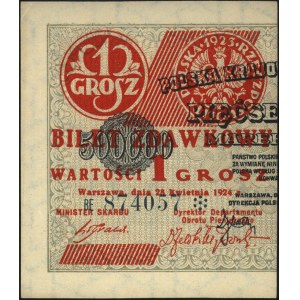 1 grosz 28.04.1924, lewa część, seria BE, numeracja 6-c...
