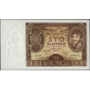 100 złotych 9.11.1934, seria BM, znak wodny z dwiema pi...