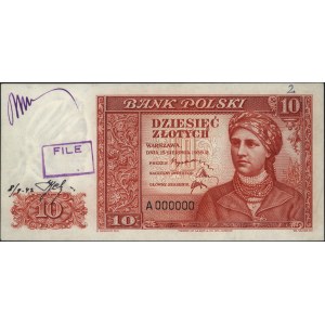 10 złotych 15.08.1939, seria A 000000, wersja próbna st...