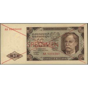 10 złotych 1.07.1948, seria AA 1234567, AA 8900000, cze...