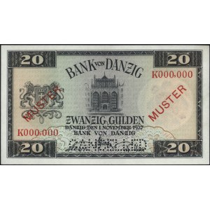 20 guldenów 1.11.1937, seria K 000,000, perforowany nap...