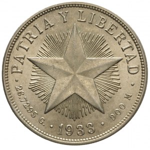 1 peso 1933, Filadelfia, srebro, KM 15.2, ładne