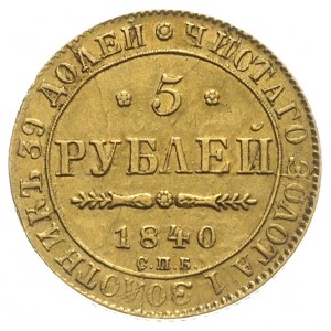 5 rubli 1840 СПБ/АЧ, Petersburg, złoto 6.54 g, Bitkin 1...