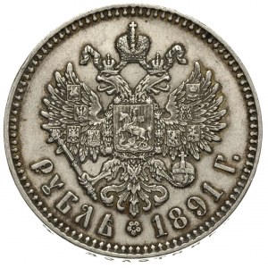 rubel 1891, Petersburg, Bitkin 74, lekko czyszczony, po...