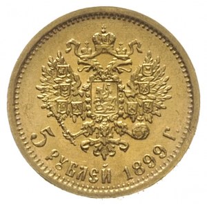 5 rubli 1899 AP, Petersburg, złoto 4.30 g, Kazakov 158,...