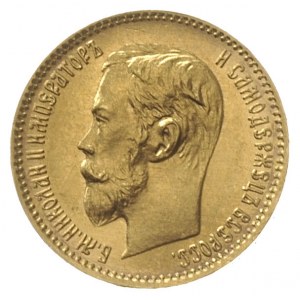 5 rubli 1900 AP, Petersburg, złoto 4.30 g, Kazakov 203,...