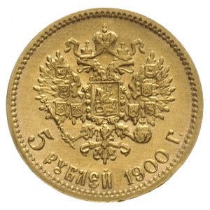 5 rubli 1900 AP, Petersburg, złoto 4.30 g, Kazakov 203,...