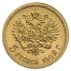5 rubli 1902 AP, Petersburg, złoto 4.29 g, Kazakov 252,...