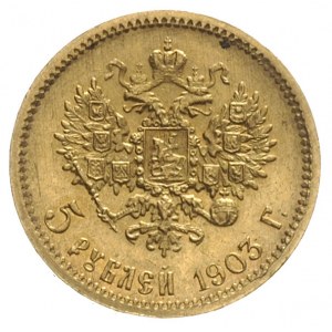 5 rubli 1903 AP, Petersburg, złoto 4.29 g, Kazakov 268,...