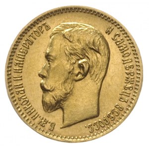 5 rubli 1904 AP, Petersburg, złoto 4.29 g, Kazakov 282,...