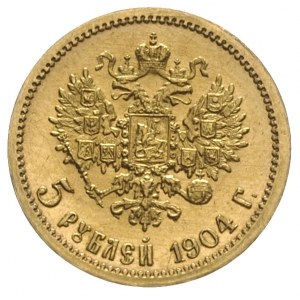 5 rubli 1904 AP, Petersburg, złoto 4.29 g, Kazakov 282,...