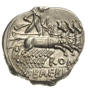 denar 137 pne, Rzym, Aw: Głowa Romy w hełmie w lewo, z ...