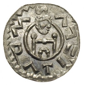 denar książęcy ok. 1061-1086, Aw: Głowa księcia w prawo...