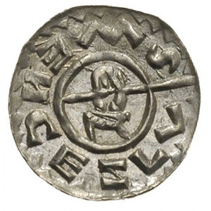 denar książęcy ok. 1061-1086, Aw: Głowa księcia w prawo...