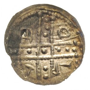 denar jednostronny ok. 1185-1201; Krzyż dwunitkowy, w p...