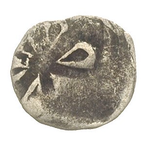 denar XIV w., Aw: Rozeta dwunitkowa, Rw: Gryf?, 0.27 g,...