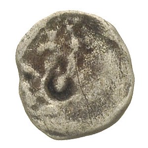 denar XIV w., Aw: Rozeta dwunitkowa, Rw: Gryf?, 0.27 g,...