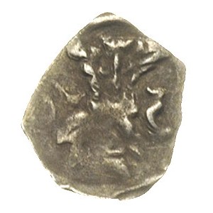 denar XIV w., Aw: Hełm z piórami w lewo, Rw: Gryf w lew...