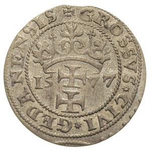 grosz oblężniczy 1577, Gdańsk, moneta \bez kawki\ wybi...