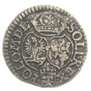 szeląg 1593, Olkusz, herb Lewart pod monogramem króla i...