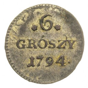 6 groszy 1794, Warszawa, mniejsze cyfry daty, Plage 210...