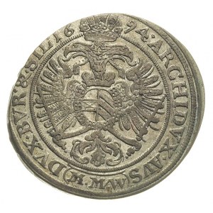 XV krajcarów 1694, Wrocław, FuS 602, bardzo ładne, paty...