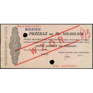 przekaz na 100.000.000 marek polskich 20.11.1923, WZÓR ...