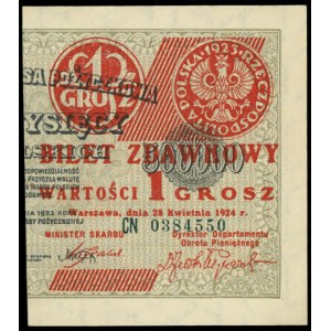 1 grosz 28.04.1924, seria CN, numeracja siedmiocyfrowa,...