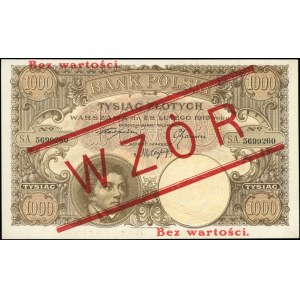1.000 złotych 28.02.1919, WZÓR, seria A, numeracja bież...