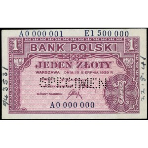 1 złoty 15.08.1939, WZÓR, wielokrotna numeracja: A 0000...