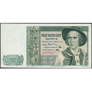 50 złotych 15.08.1939, seria D, Miłczak 84a, Lucow 1037...