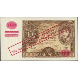 100 złotych 1940, seria C.V., nadruk na banknocie emisj...