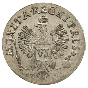 6 groszy 1760 lub 1761, Królewiec, trzy loki na ramieni...