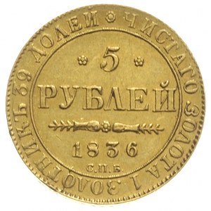 5 rubli 1836 / СПБ - ПД, Petersburg, złoto 6.48 g, Bitk...