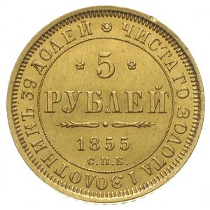 5 rubli 1855 / СПБ - АГ, Petersburg, złoto 6.54 g, Bitk...