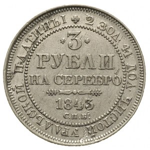 3 ruble 1843 / СПБ, Petersburg, platyna 10.32 g, Bitkin...