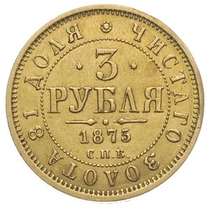 3 ruble 1875 / СПБ - HI, Petersburg, złoto 3.92 g, Bitk...