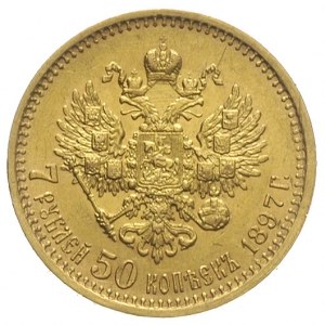 7 1/2 rubla 1897 (АГ), Petersburg, złoto 6.45 g, Kazako...