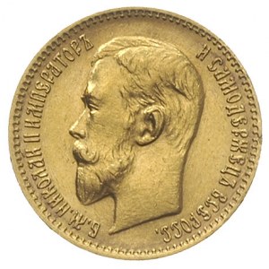 5 rubli 1909 ЭБ, Petersburg, złoto 3.41 g, Kazakov 360,...