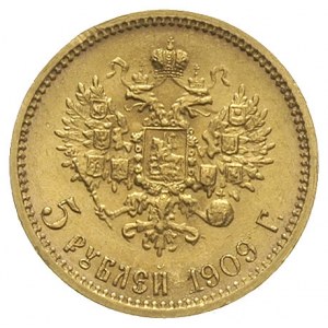 5 rubli 1909 ЭБ, Petersburg, złoto 3.41 g, Kazakov 360,...