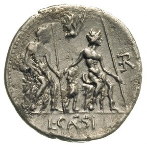 denar, Aw: Popiersie w lewo Apollina trzymającego wiązk...