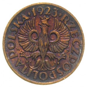 5 groszy 1923, mosiądz, Parchimowicz 103.a, ładna tęczo...