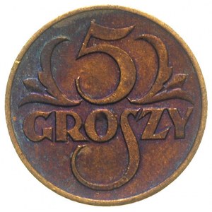 5 groszy 1923, mosiądz, Parchimowicz 103.a, ładna tęczo...