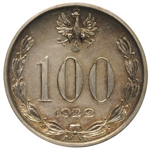 100 (marek) 1922, Józef Piłsudski, srebro 9.01 g, Parch...