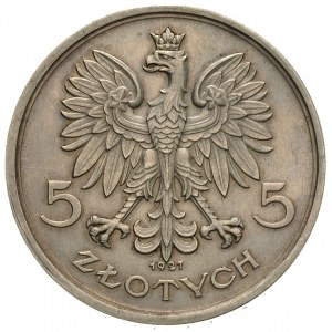5 złotych 1927, Nike, na rewersie wypukły napis PRÓBA, ...